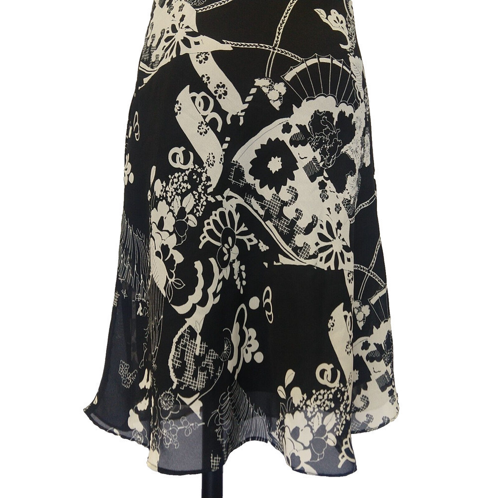 Vintage 2000s Black Midi Dress Size 10P Black Asian Print Beyer Y2K Bias Slip - Picture 7 of 10